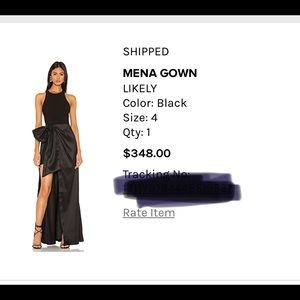 Black evening dress with hi-low detail.